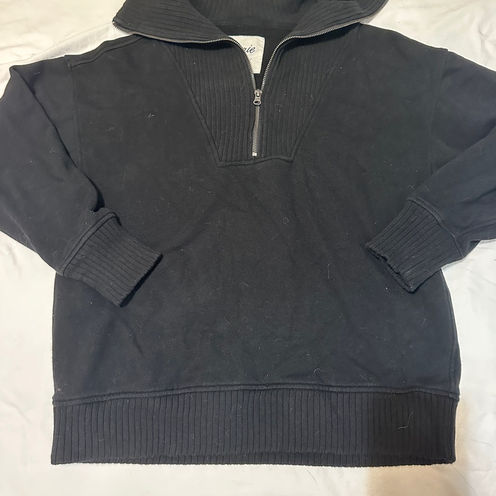 Aerie Black Zip Up Sweater with Ribbed Hem